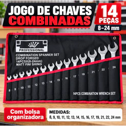 Jogo Chave Combinada Boca Estrela 14 Peças Profissional