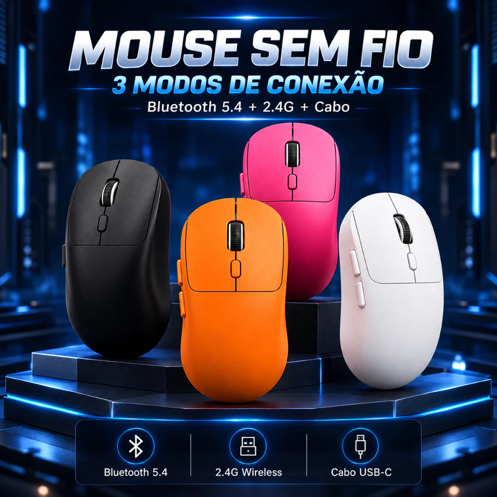 Mouse Gamer Sem Fio Tri-Mode Uniwity 6400 DPI Bluetooth 2.4G USB Recarregável para PC Notebook
