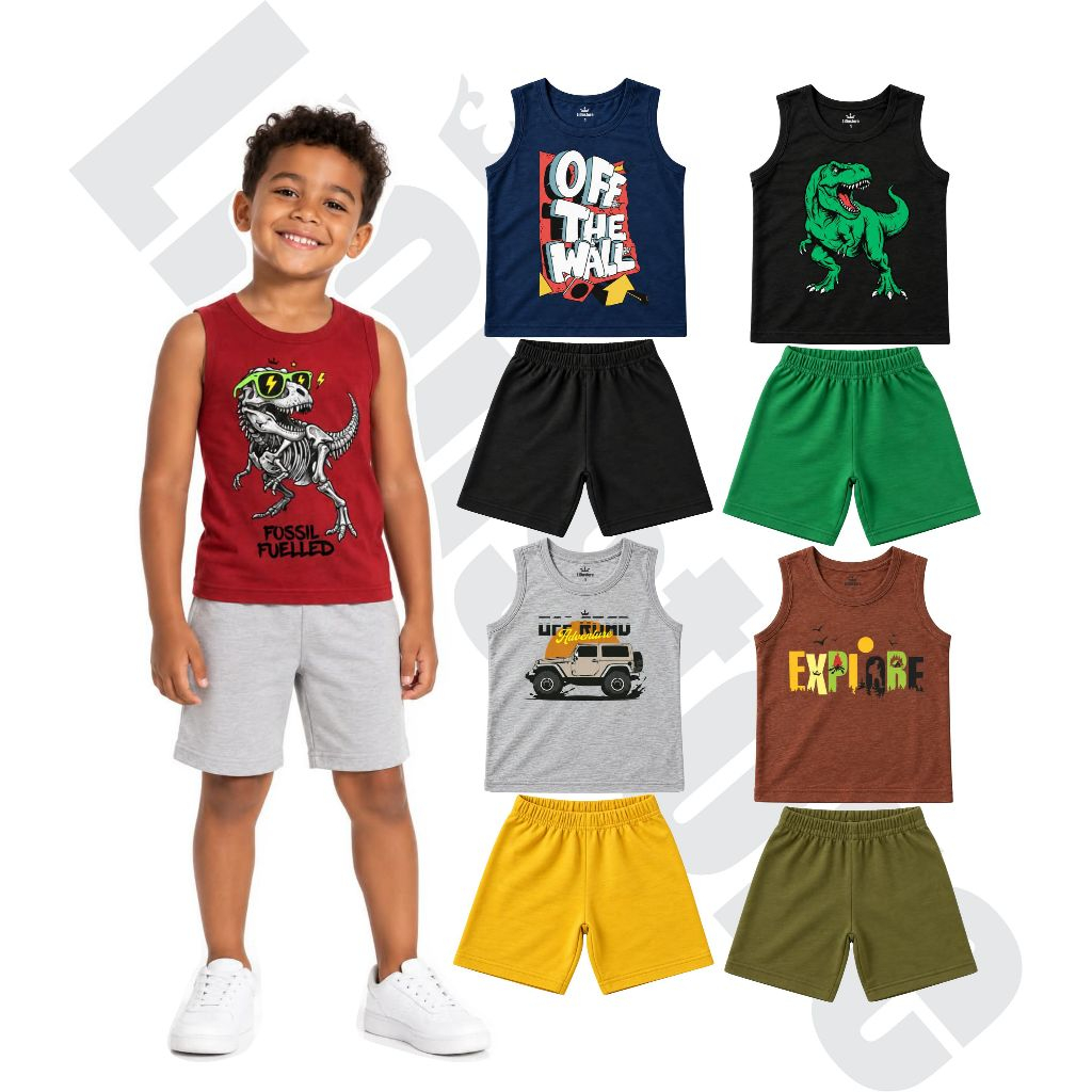 Kit 2 3 4 Conjuntos Infantil Masculino Regata Shorts Roupa Menino Sortidos Verão Confortável