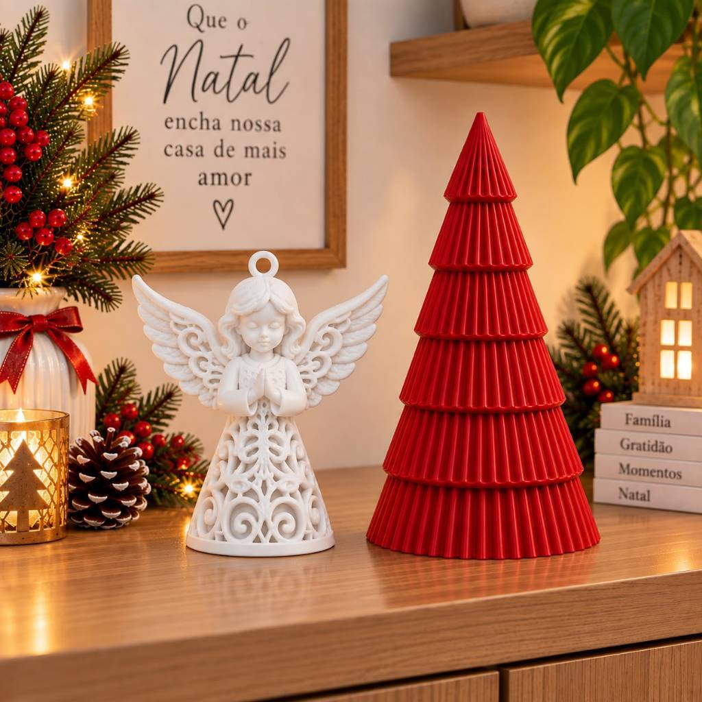 Kit Decoração Natalina Anjo e Árvore de Natal - Enfeites Natalinos para sua casa