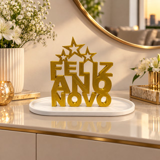Kit Decoração Feliz Ano Novo com Bandeja Base Casual Cores Vivas Alegre