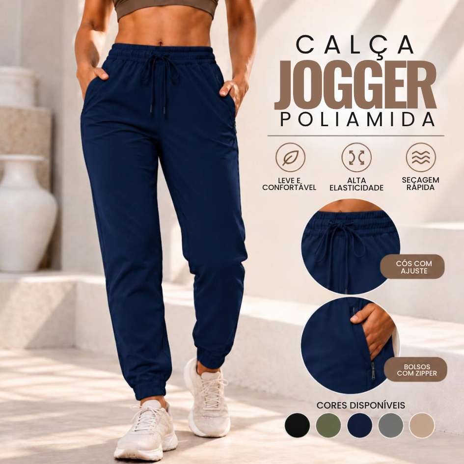 Calça Jogger Feminina com Bolso e Fitas Esportiva Poliamida para uso Academia Casual