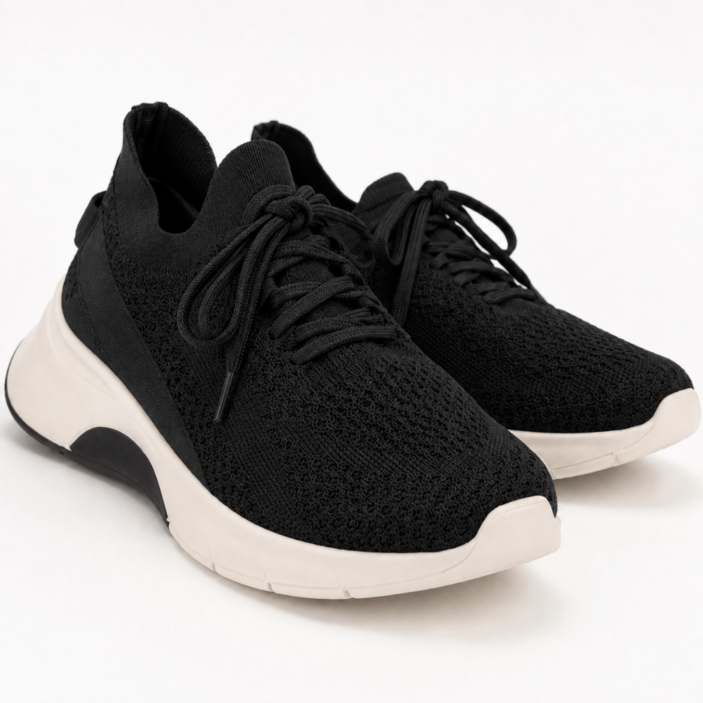 Tênis Feminino Ultraconforto Ortopédico Benévola Knit Slip On Calce Fácil Branco Preto Macio Esporão