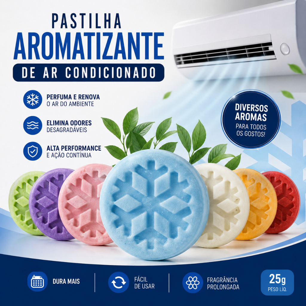 Aromatizante bactericida para Ar Condicionado Elimina mau cheiro Pastilhas odorizador de ambiente
