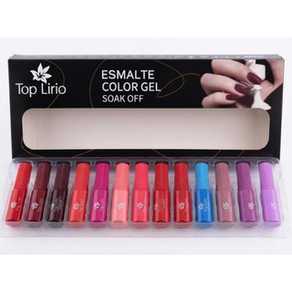 Kit 12 Esmalte Gel Led Uv Lirio Nail Gel Soak Off Color Coat 12ml Uv/Led Cores Novas Vivas E Vibrantes