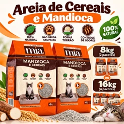 Kit Areia Higienica Biodegradavel Mia Cat Gato Granulado 4kg Torrão Sem Odor Cereal Mandioca