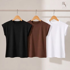 Kit 3 Blusas Regatas Femininas Muscle Tee T-Shirt 100% Algodão Básica Moda Casual Ajuste Perfeito