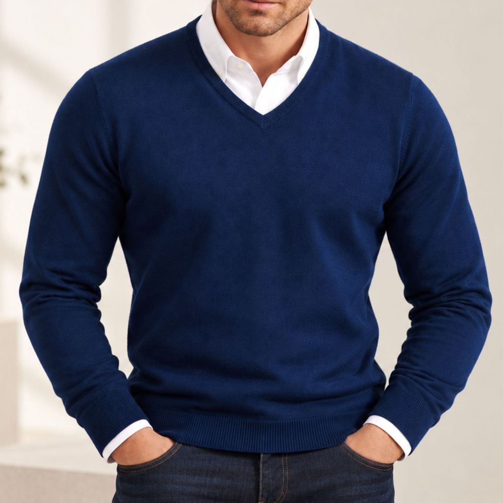 Suéter Masculino Tricô Gola V Liso Slim Manga Longa Social Casual Blusa de Frio