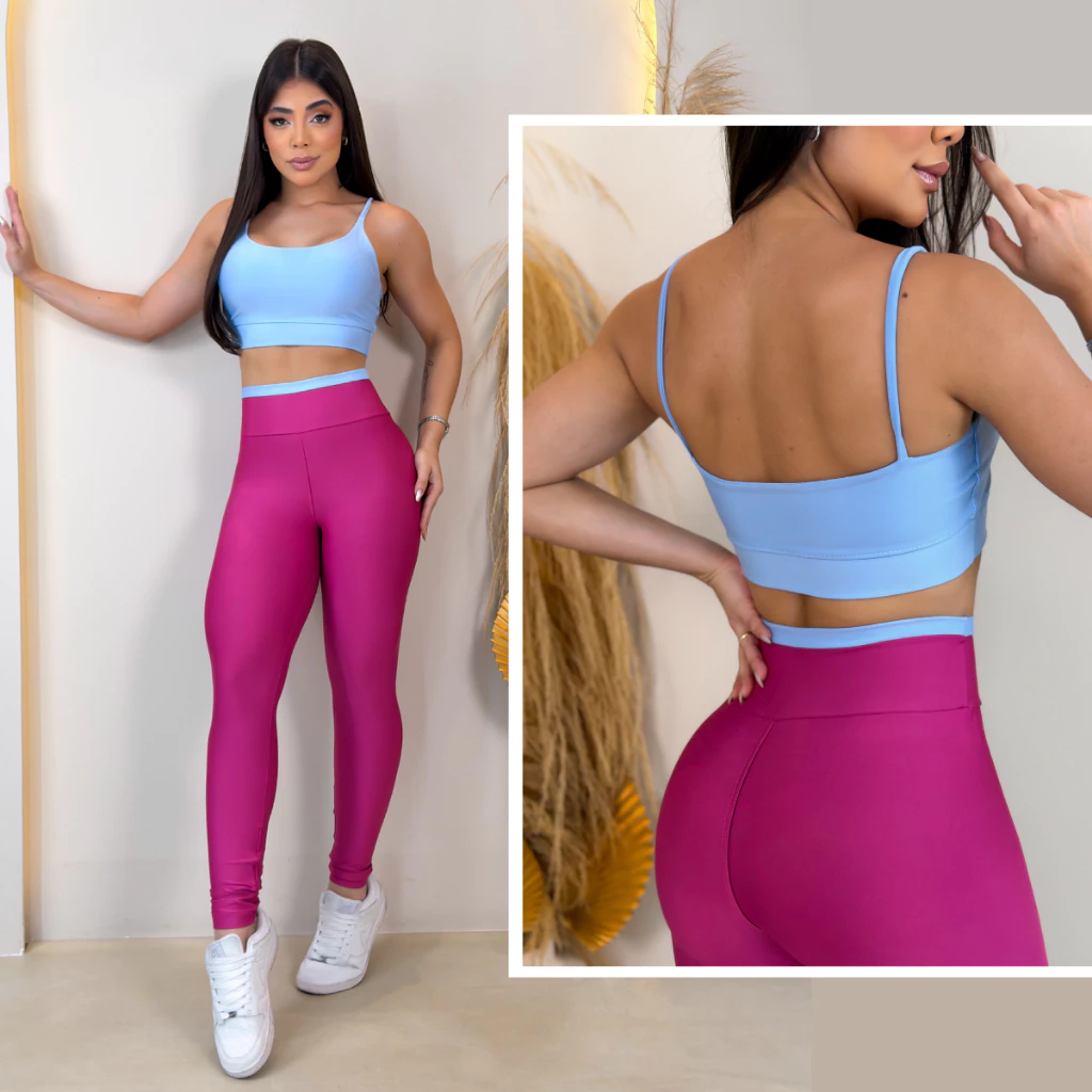 Conjunto academia Top + Legging bicolor Feminino Cintura Alta Top Alcinha + legging corrida treino fitness — imagem 1
