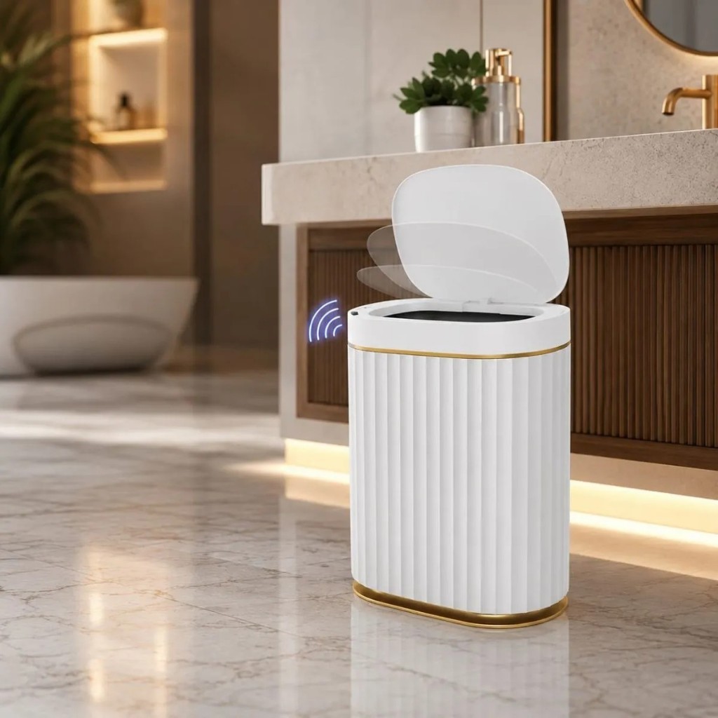 Lixeira 7L Automática Com Sensor Branca Tampa Eletrônica Inteligente Banheiro Cozinha Escritório Consultório com Pilha