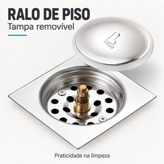 Ralo de Piso Quadrado com Tampa Removível para Banheiro Fácil de Limpar