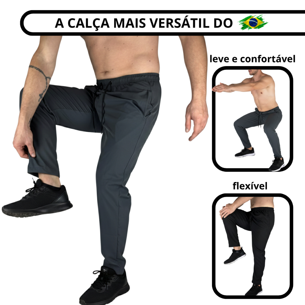 Calça Masculina Tactel Esportiva Slim Fit com Cordão de Ajuste e Bolsos Laterais