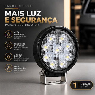 Farol de Milha Auxiliar Universal 42W 9 LEDs 6000K Luz Branca para Carro Caminhonete SUV Off Road Estrada Automotivo