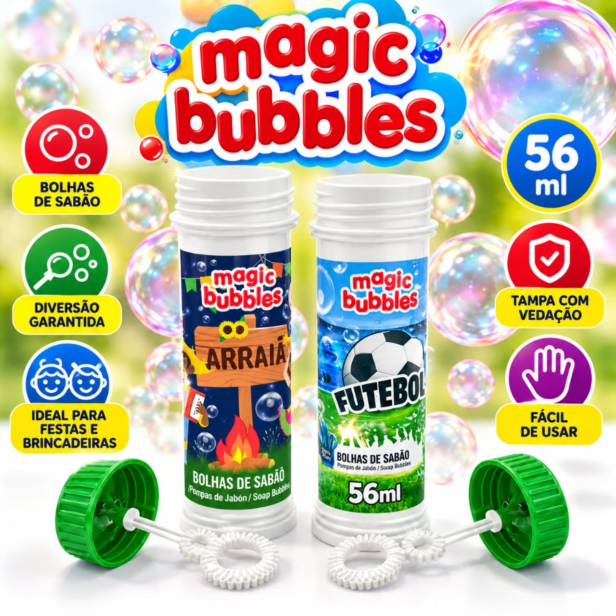 Bolinha de Sabão 50ml Magic Bubble P/ Lembrancinhas e KitFestas - Bolhas de Sabão