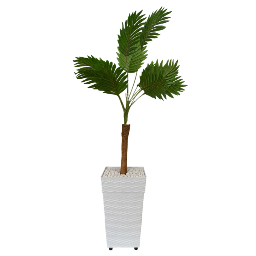 Planta Artificial Palmeira Arranjo + Vaso Grande Rattan Decoração Enfeite Casa