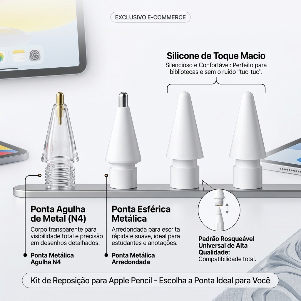 Kit 4 pontas Aplle Pencil Amortecida Ponta Metal Ipad Pro Air