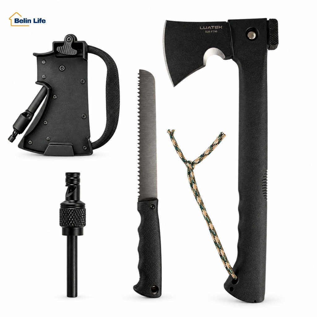 Machado Multifuncional LUATEK SLK-FT96 Aço Inox 420 com Serra Faca e Capa para Camping Outdoor