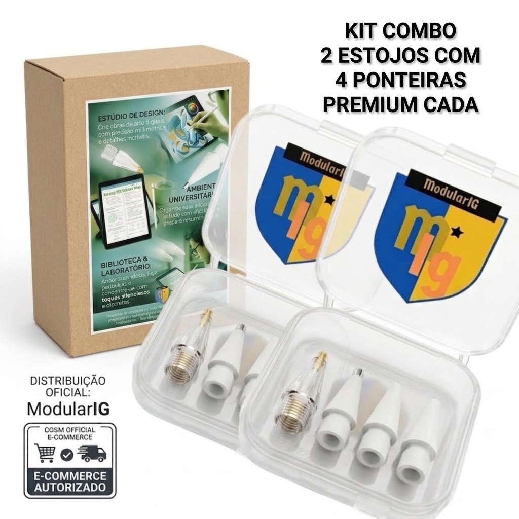 Kit Combo 2 estojos Com 4 Ponteiras Metal Aplle Pencil Ipad