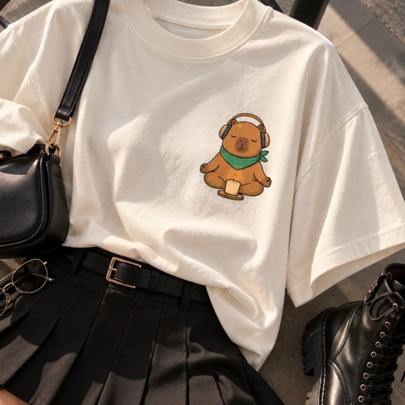 Camiseta Oversized Academia Feminina Estampa Capivara  Fitness Musculação Dia a Dia Confortável