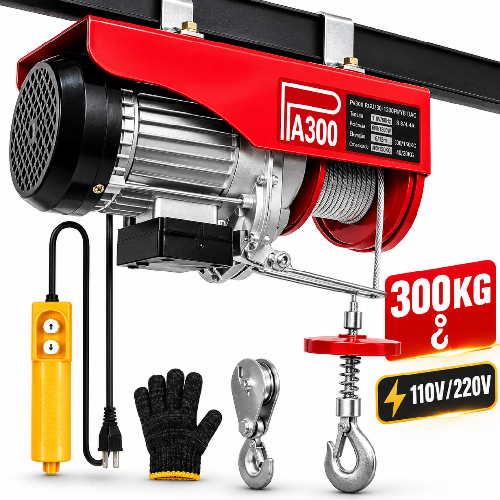 Guincho Elétrico 150/300KG 220V/110V Elevação até 6 a 12 Metros