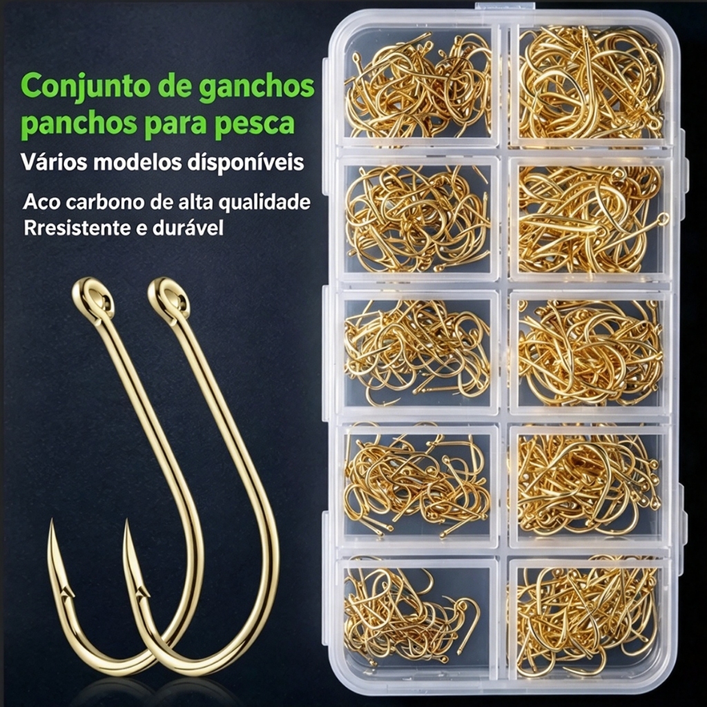 Kit 600 Anzóis Tipo Chinu Aço Inox 10 Tamanhos Afiados Alta Qualidade para Pesca Profissional