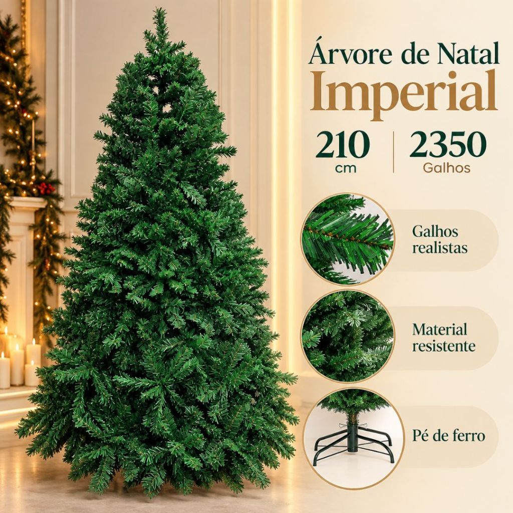 Árvore de Natal Imperial 210cm com 2350 Galhos Pé de Ferro
