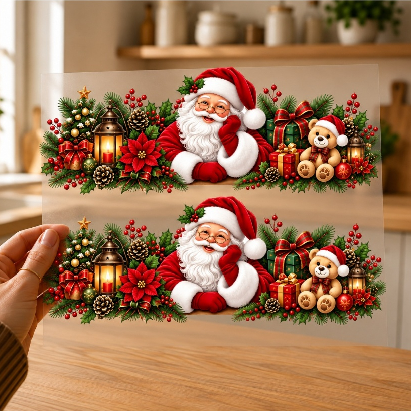 Adesivo Termocolante Natal Tecido Flores Toalha Pano de Prato Louça Decalque Natalino