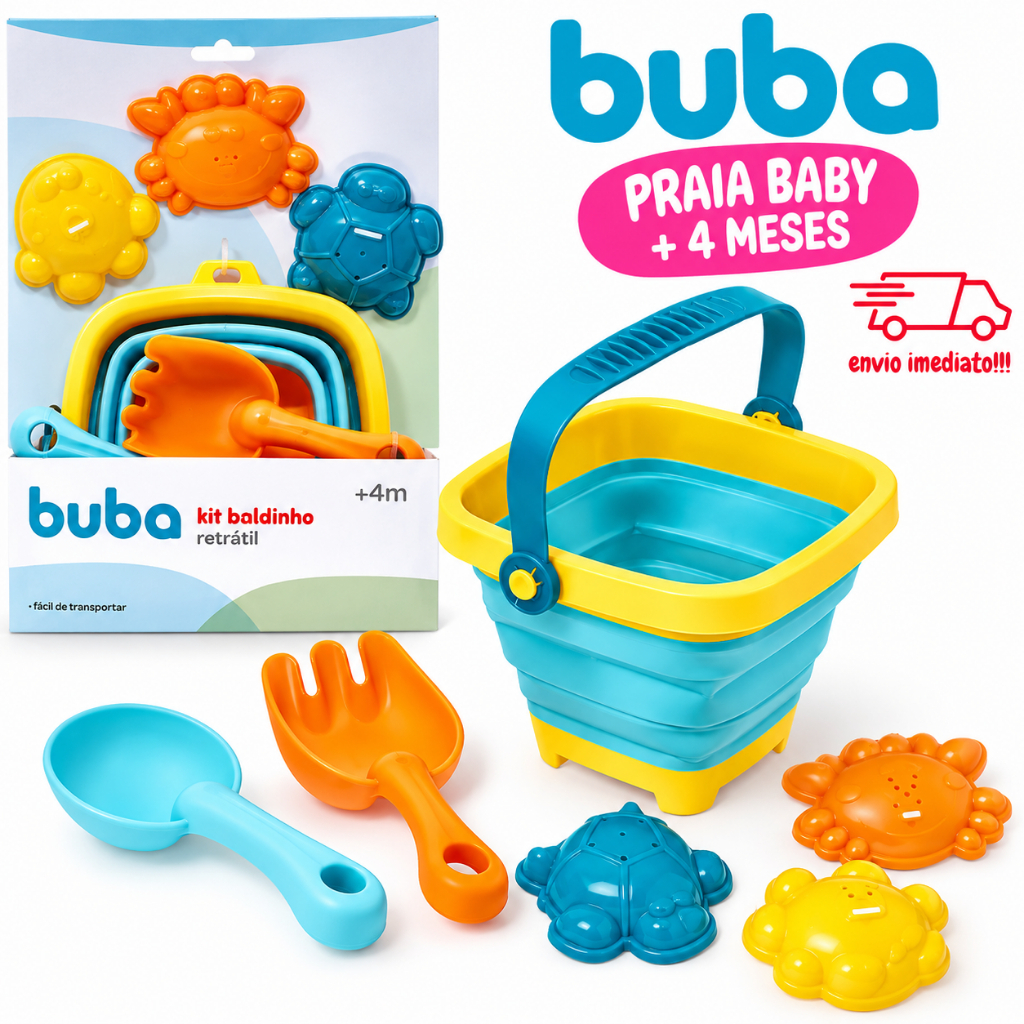 Kit Baldinho de Praia Retrátil de SILICONE Premium para Criança / Bebê 6 Peças