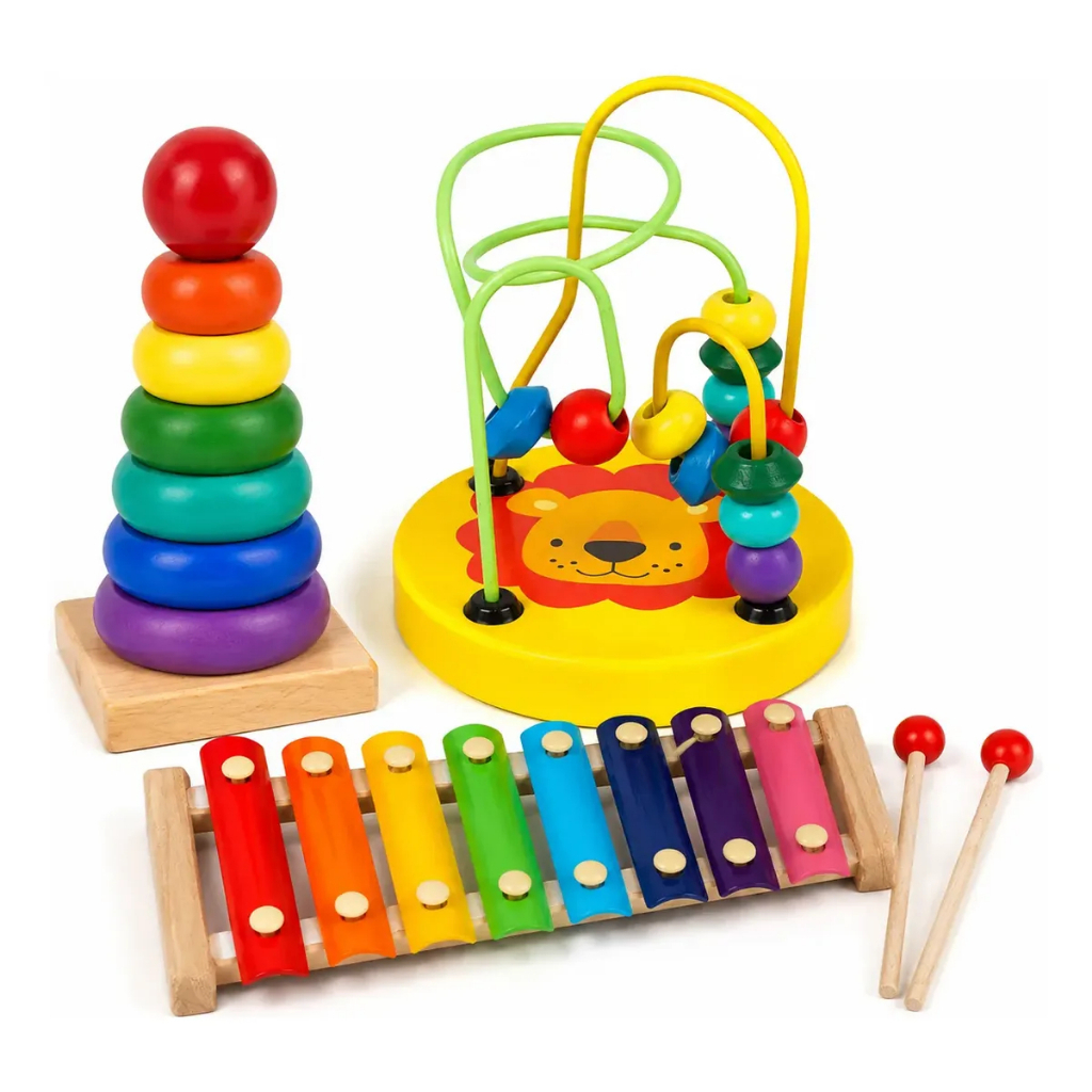 Kit 3 Brinquedos Educativos De Madeira Infantil Montessori 2 Anos
