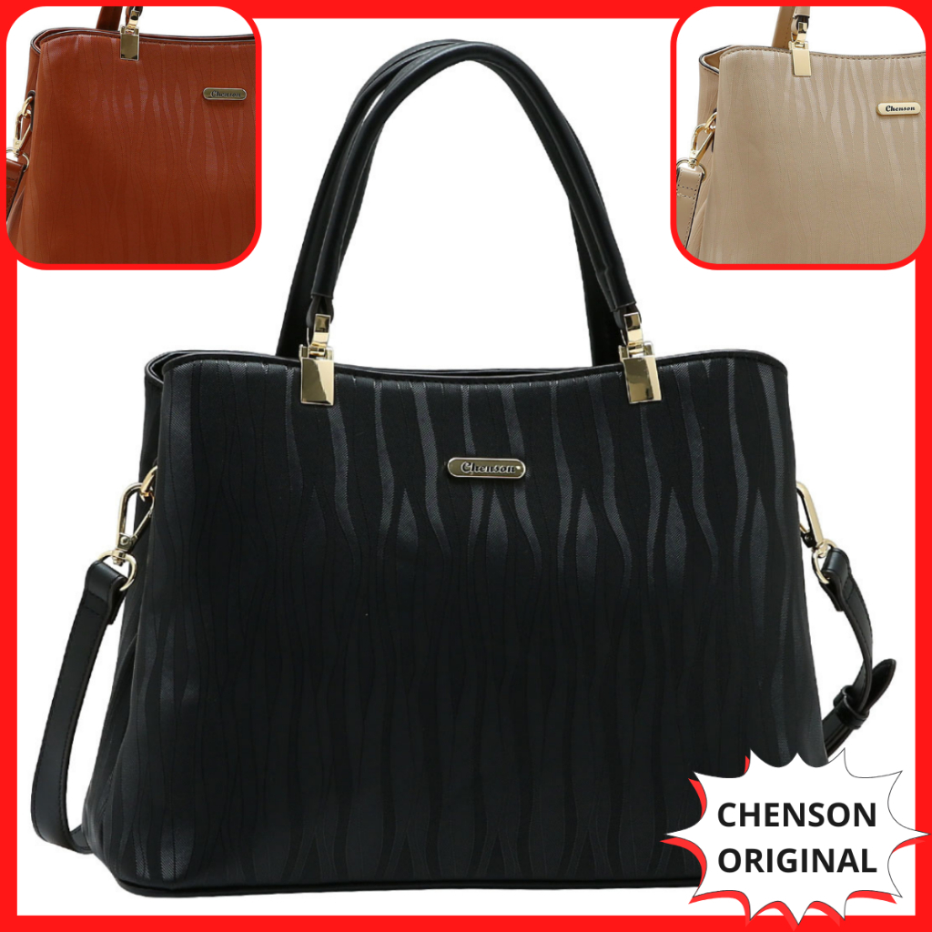 Bolsa Feminina Chenson Mão Ombro Transversal Tiracolo Lado Couro PU Waves Marrom Bege Preta 3485895