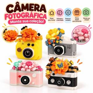Câmera Fotográfica Blocos de Montar Flores 4 Modelos Brinquedo Criativo Decoração Presente