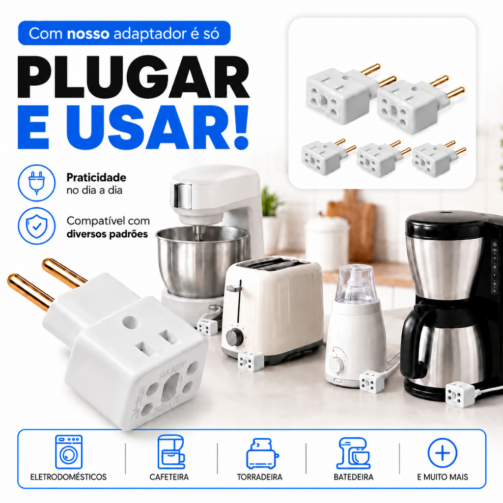 Adaptador de Tomada c/Benjamin 20A Pino Maciço Bob Resistente — imagem 2 de 2