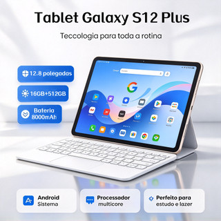 【Teclado e mouse gratuitos】Tablet Galaxy S12 Plus 12,8 polegadas, 16GB + 512 GB, bateria de 12000 mAh, HD, Android 15