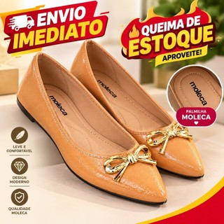 Sapatilha Feminina Moleca Adulto Confortável Original com Laço Bico Redondo Ideal Para o Dia a Dia