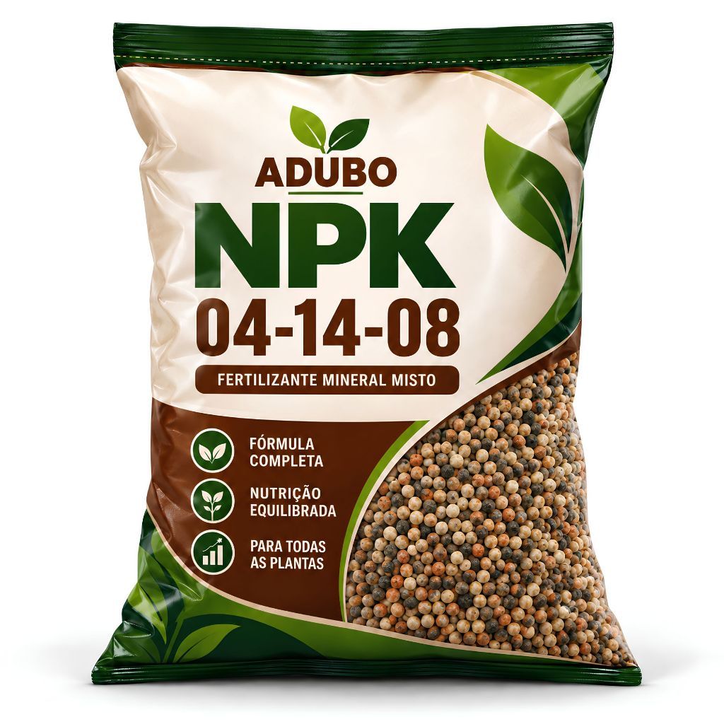 Adubo NPK 04-14-08 Fertilizante Completo para Seu Jardim Plantas Flores Horta Frutíferas Uso Geral