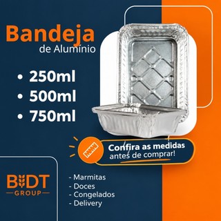 Bandeja Marmita Retangular de Alumínio C/ Tampa 100un 250/500/750ml Bolo Torta Empadão Doces Quentex