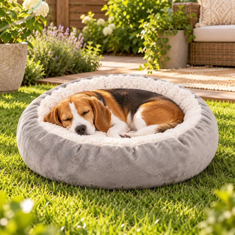 Cama Pet Sherpa G 70cm x 70cm para Cães e Gatos de Porte Grande Redonda e Macia Caminha Aconchegante