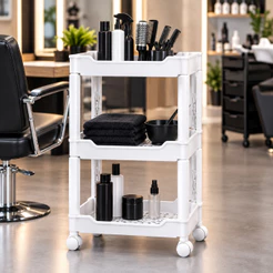 Carrinho Branco 3 Andares Eleven Shop Prateleira Modular com Rodinhas para Salão Lash Unhas Tattoo Fotógrafos e Estética