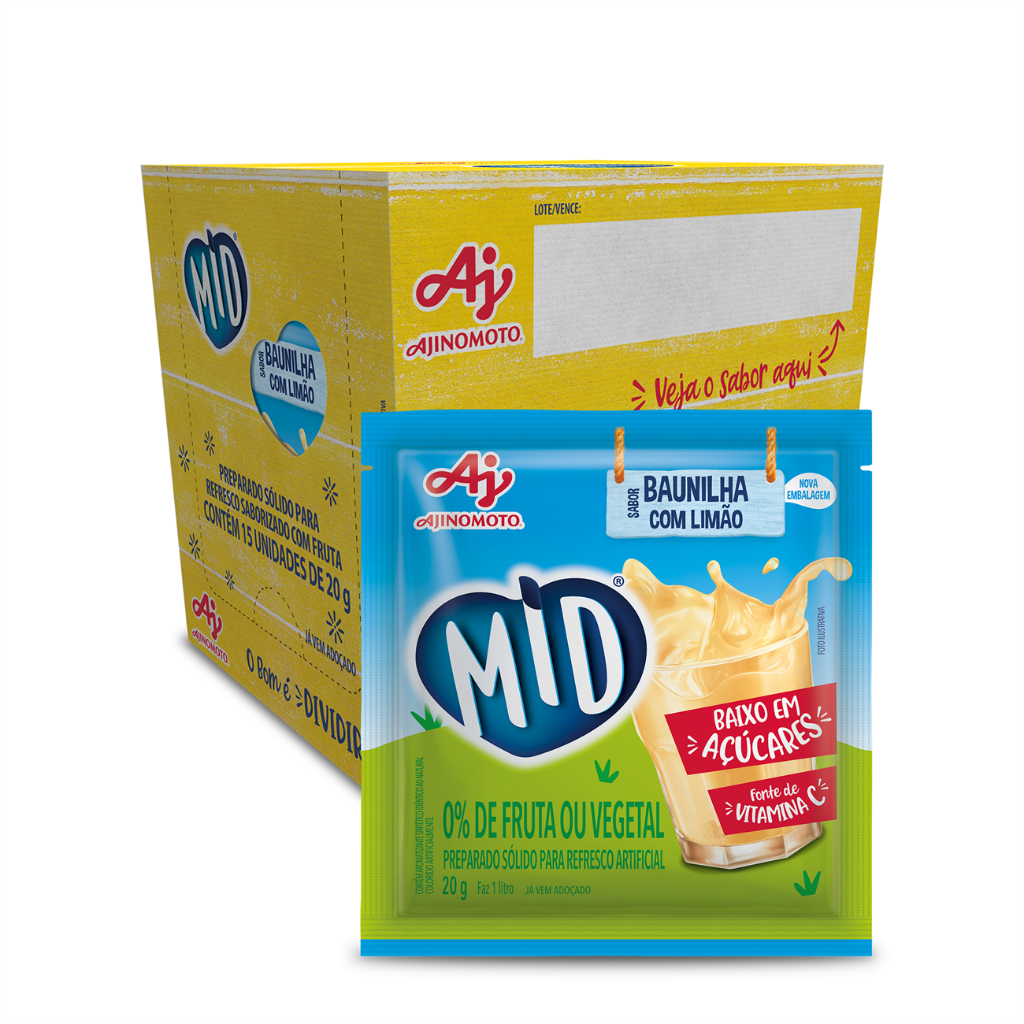 Kit Refresco em Pó MID® Sabor Baunilha Com Limão Com 15 Unidades de 20g