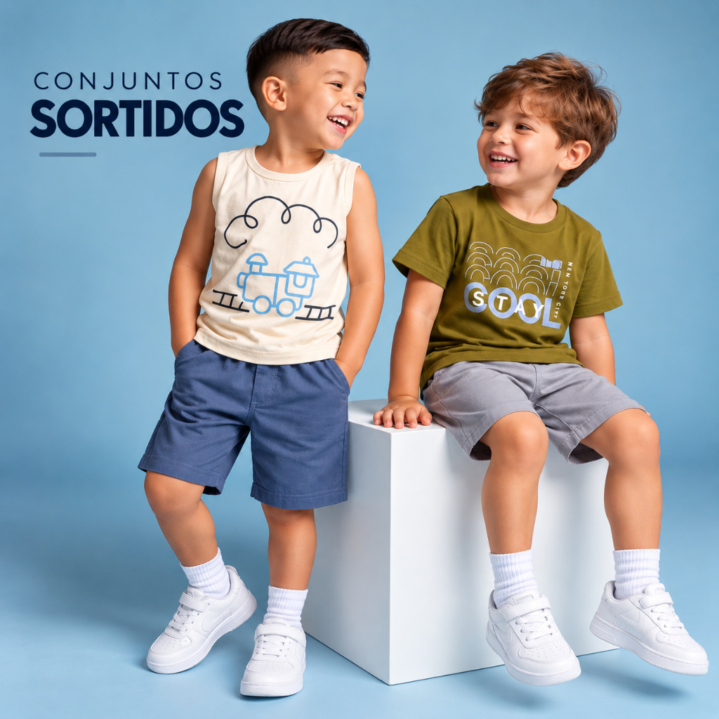 Conjunto Menino Infantil Verão Estampado Sortido Premium