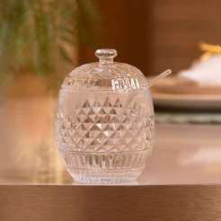 Açucareiro com Colher Pixel Cristal Wolff 11cm para Açúcar Café Mesa Posta Servir Organização Cozinha Elegante Prático