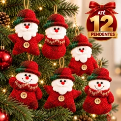 Kit Pendente de Natal em Pelúcia Papai Noel Boneco de Neve Enfeite Decoração Natalina