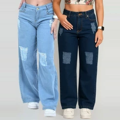Calça Jeans Street Infantil Juvenil Wide Leg Feminina Pantalona Boca Larga