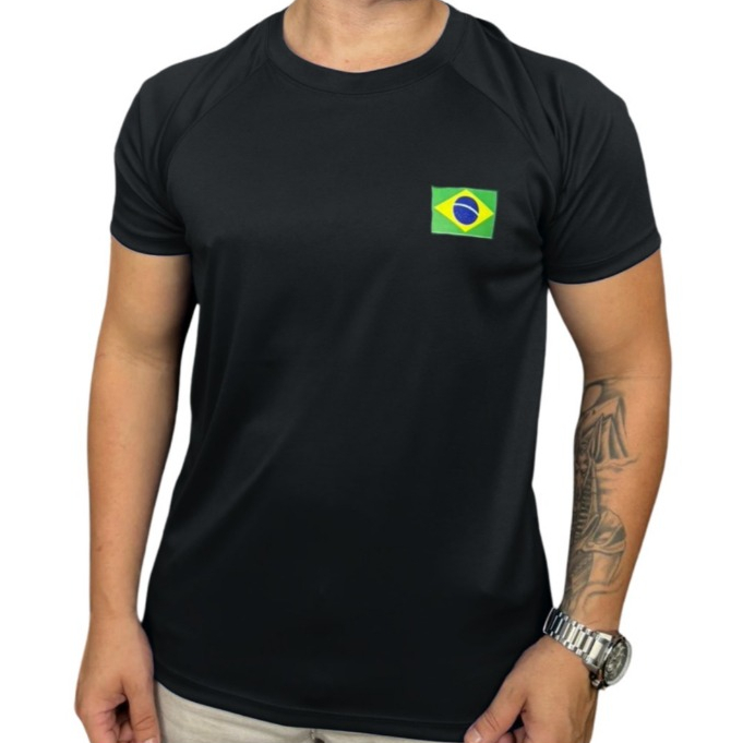 Camiseta Casual Bandeira Brasil Torcida Dry Fit masculina