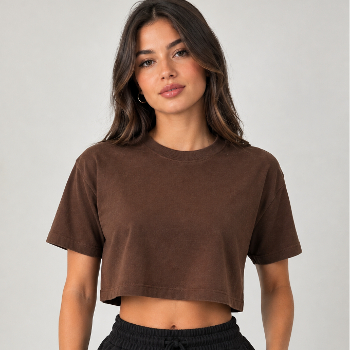 Cropped Oversized Feminino 100% Algodão - Básico Gola Redonda Manga Curta