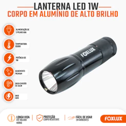 Mini Lanterna LED 1W Foxlux Alumínio Resistente Compacta