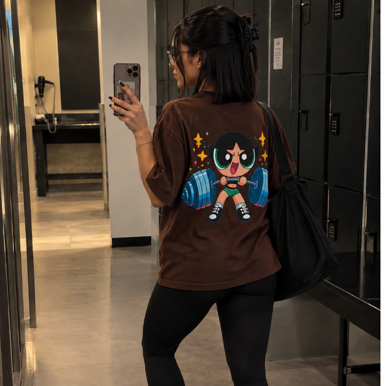 T-Shirt Oversized Camisetão Meninas Superpoderosas  DOCINHO 100% Algodão Feminina Treino ACADEMIA