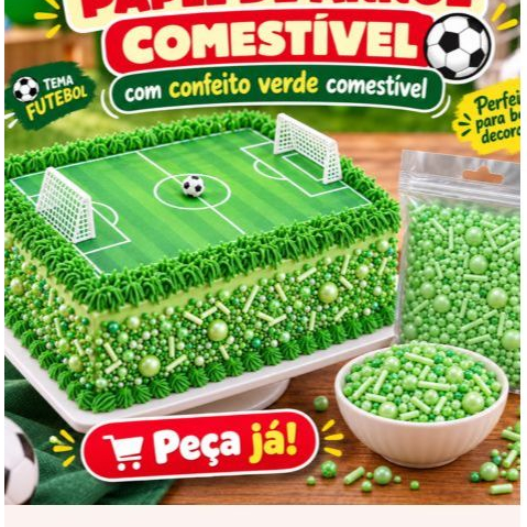 Papel de Arroz, Bolo campo Futebol, Decoração Comestível, Festa Infantil, Aniversário CAMPO FUTEBOL