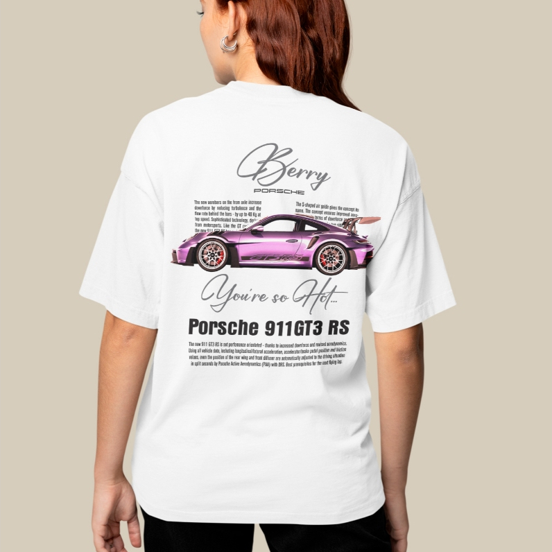Camiseta Oversized Porsche Unissex Estampada 911 GT3 RS Carro Esportivo Automotiva Streetwear Moda Urbana Casual