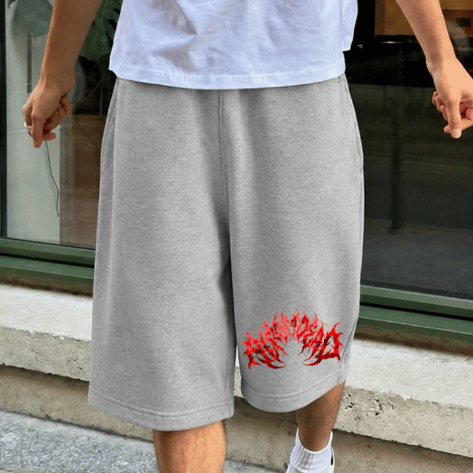 Bermuda Masculina Moletom Baggy Estampada Estilo Urbano Oversized Skate Streetwear Short Solto Confortável Com Bolsos